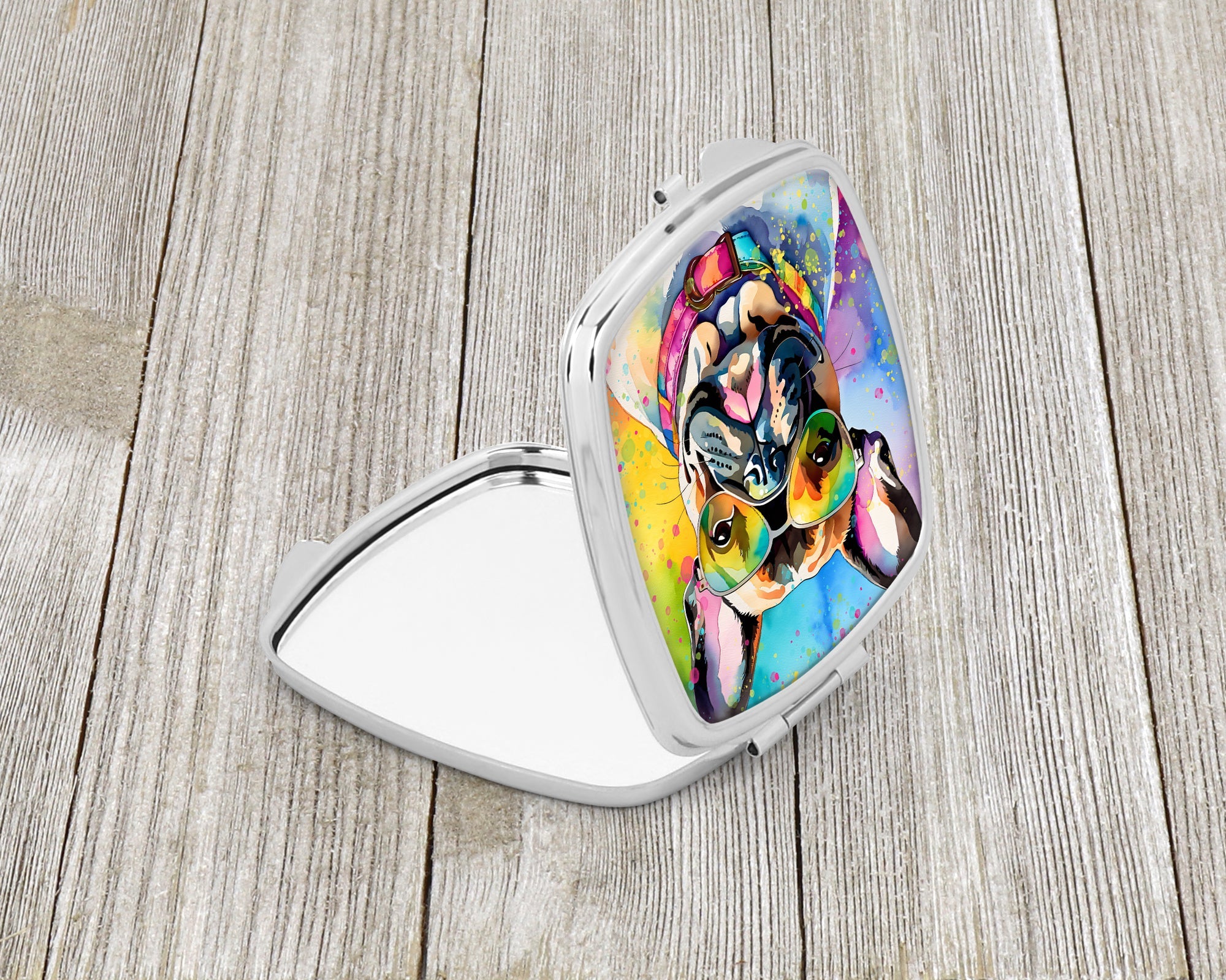 French Bulldog Hippie Dawg Compact Mirror Decorative Travel Makeup Mirror for Women Girls Gifts Pocket Makeup Mirror Folding Handheld