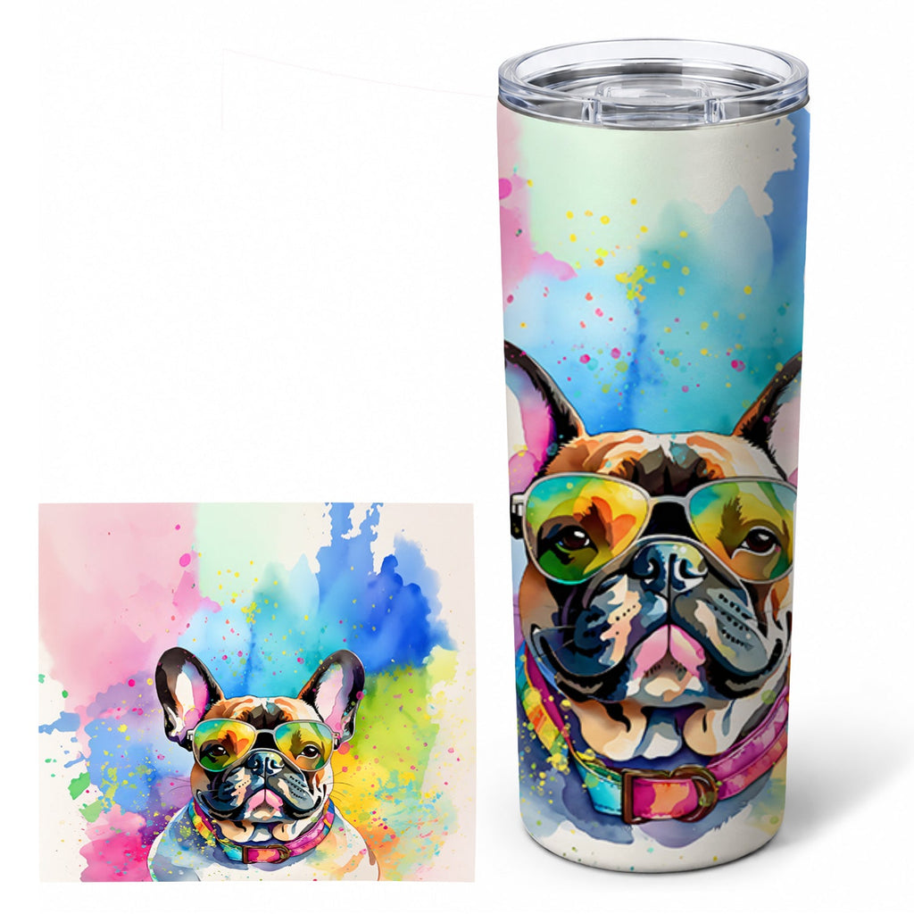 French Bulldog Hippie Dawg Stainless Steel Skinny Tumbler 20 oz Vacuum Double Walled Reusable Insulated Travel Cup