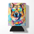 German Shepherd Hippie Dawg Can or Bottle Hugger Cooler Sleeve for Standard 12 oz Cans, Insulated Foam Beer & Soda Can Hugger Reusable