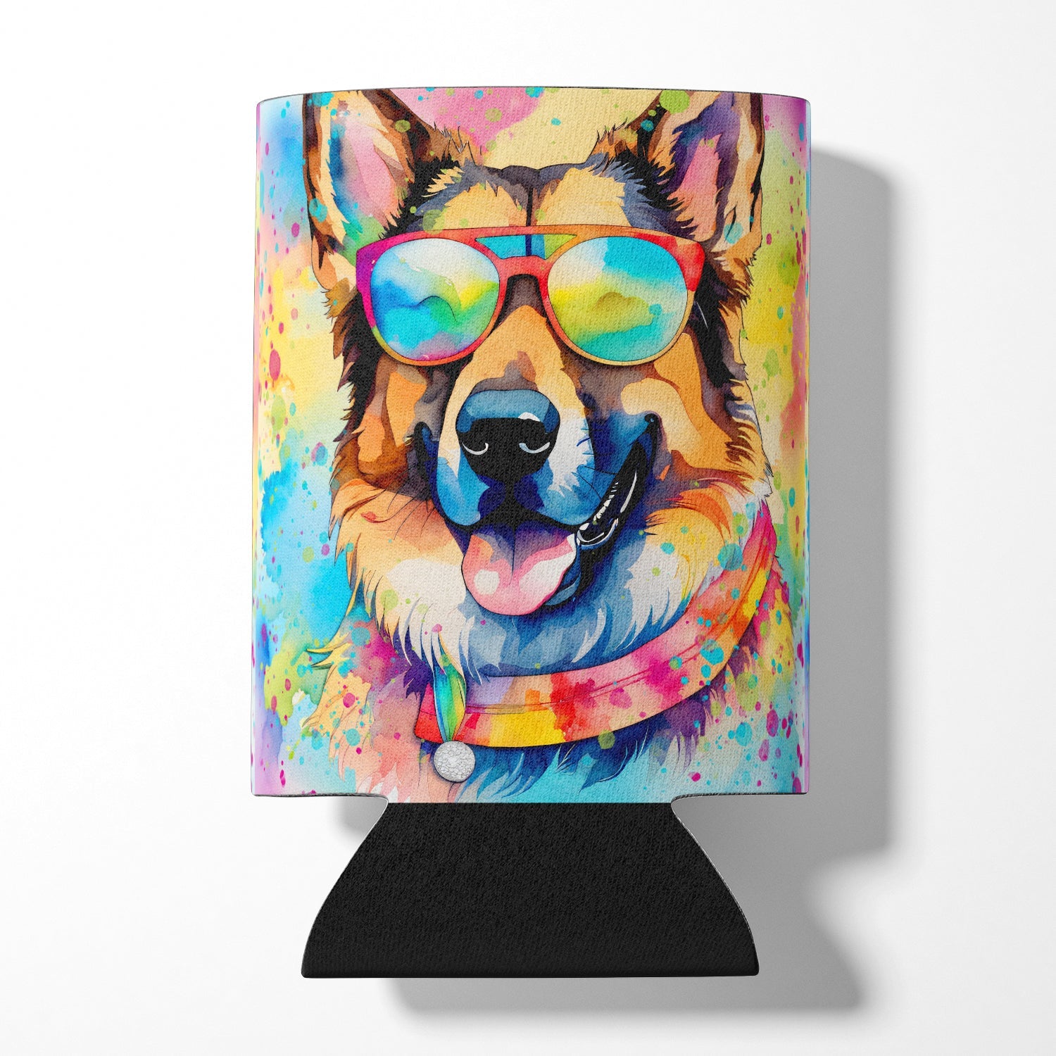 German Shepherd Hippie Dawg Can or Bottle Hugger Cooler Sleeve for Standard 12 oz Cans, Insulated Foam Beer & Soda Can Hugger Reusable