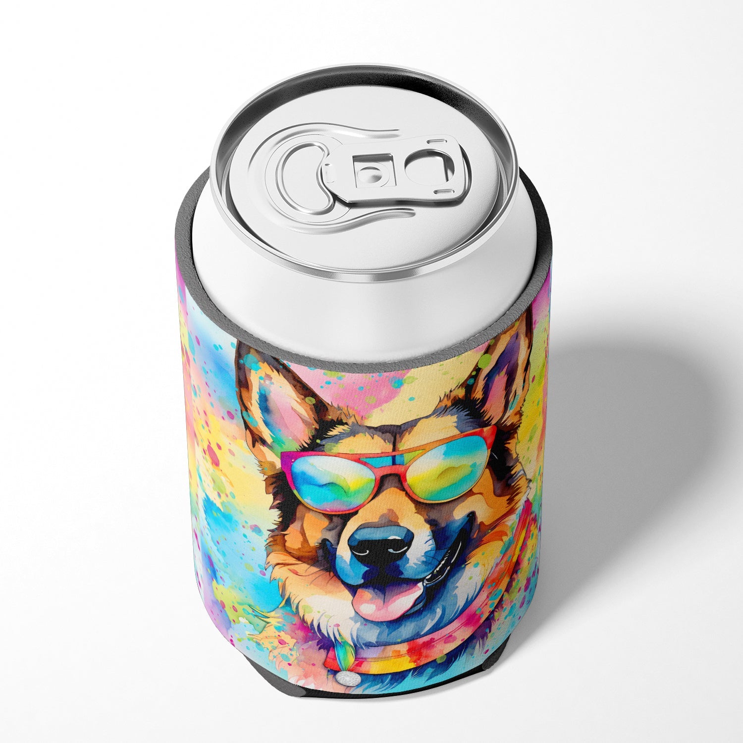 German Shepherd Hippie Dawg Can or Bottle Hugger Cooler Sleeve for Standard 12 oz Cans, Insulated Foam Beer & Soda Can Hugger Reusable
