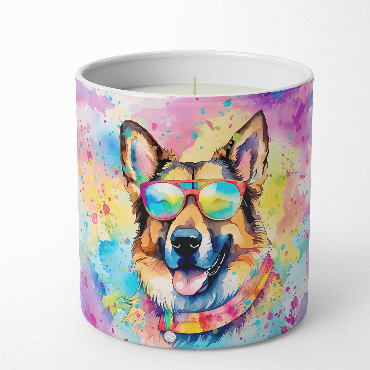 German Shepherd Hippie Dawg Decorative Soy Candle Nature Soy Wax Essential Oil Home Decor Ideal for Bedroom Kitchen Bath Office Gift, 10 oz