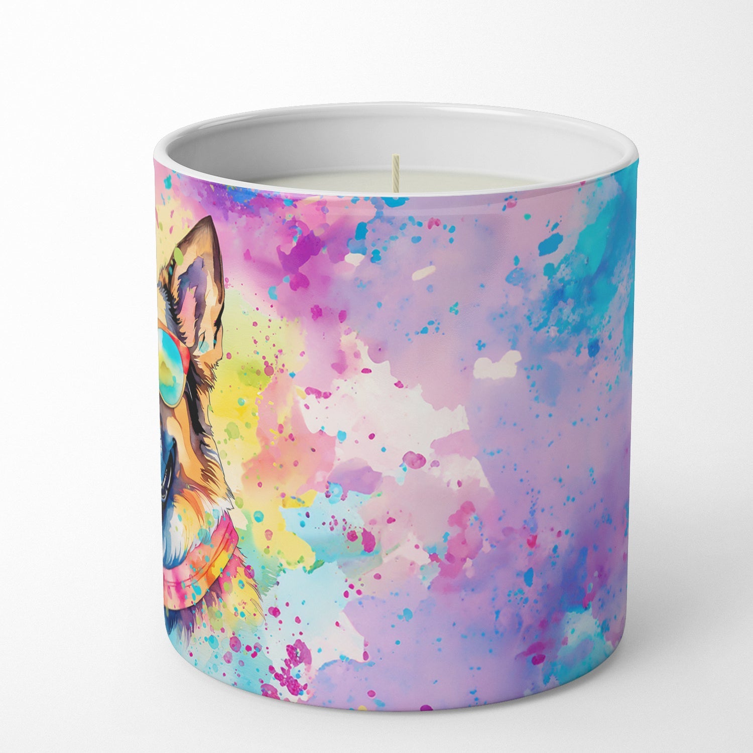 German Shepherd Hippie Dawg Decorative Soy Candle Nature Soy Wax Essential Oil Home Decor Ideal for Bedroom Kitchen Bath Office Gift, 10 oz