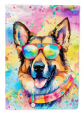 German Shepherd Hippie Dawg House Flag 28x40 Porch Sleeve Pole Decorative Outside Yard Banner Artwork Wall Hanging, Polyester