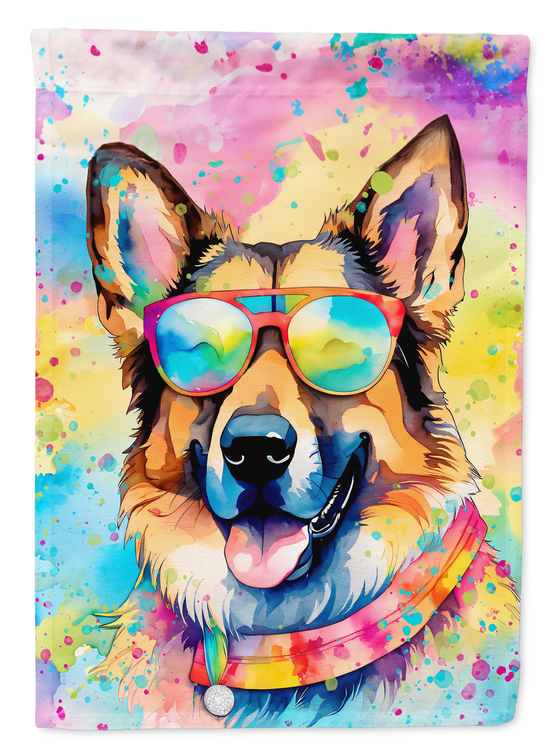 German Shepherd Hippie Dawg House Flag 28x40 Porch Sleeve Pole Decorative Outside Yard Banner Artwork Wall Hanging, Polyester