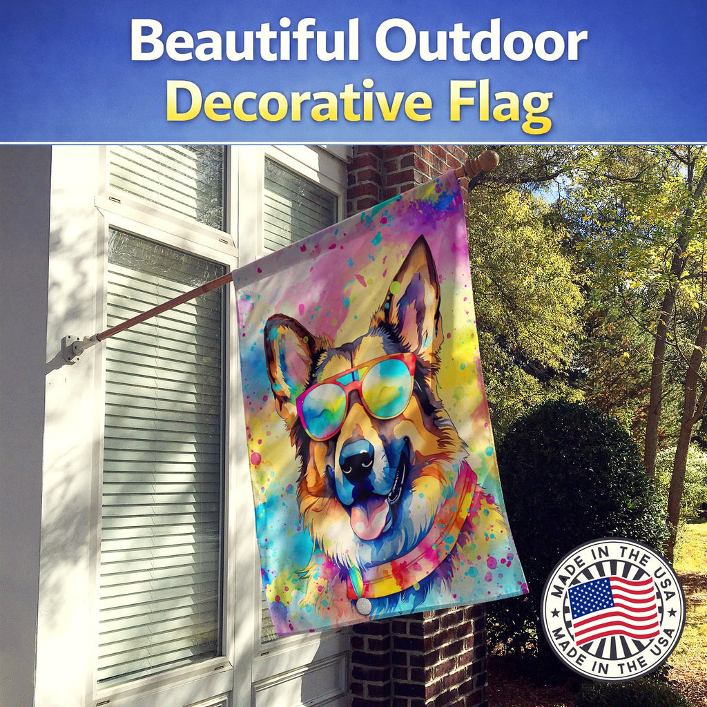 German Shepherd Hippie Dawg House Flag 28x40 Porch Sleeve Pole Decorative Outside Yard Banner Artwork Wall Hanging, Polyester