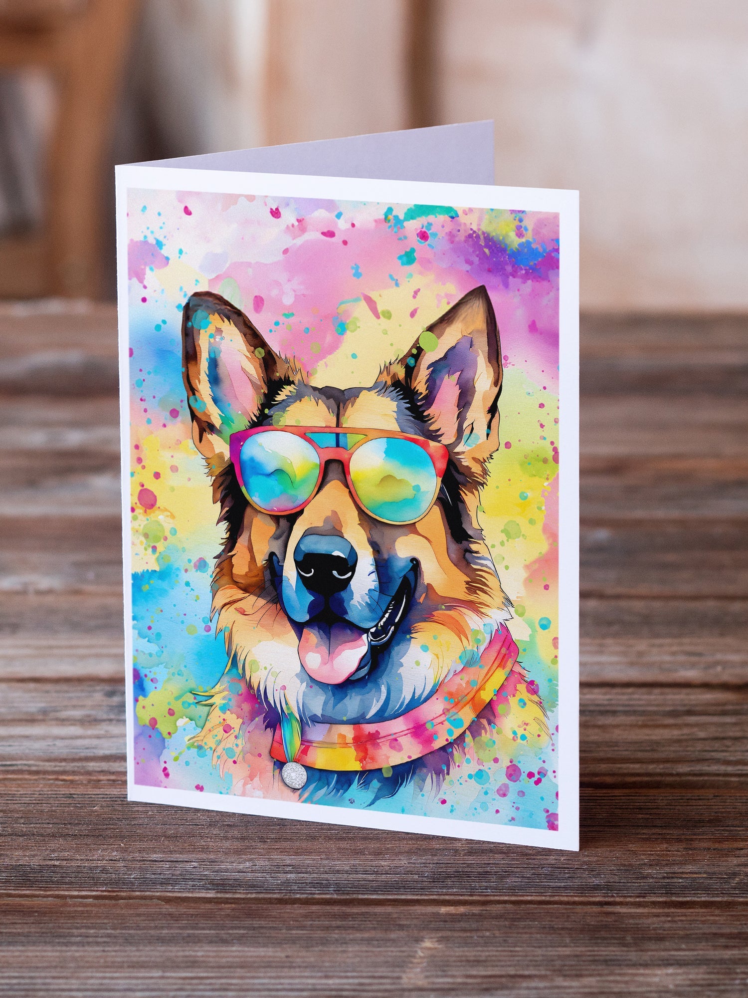 German Shepherd Hippie Dawg Greeting Cards Pack of 8 Blank Cards with Envelopes Whimsical A7 Size 5x7