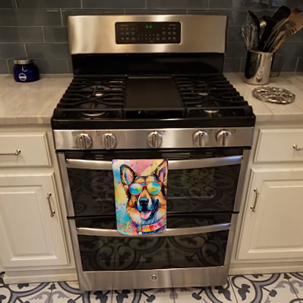 German Shepherd Hippie Dawg Kitchen Towel Velour Plush Front and Cotton Loop Back Machine Washable
