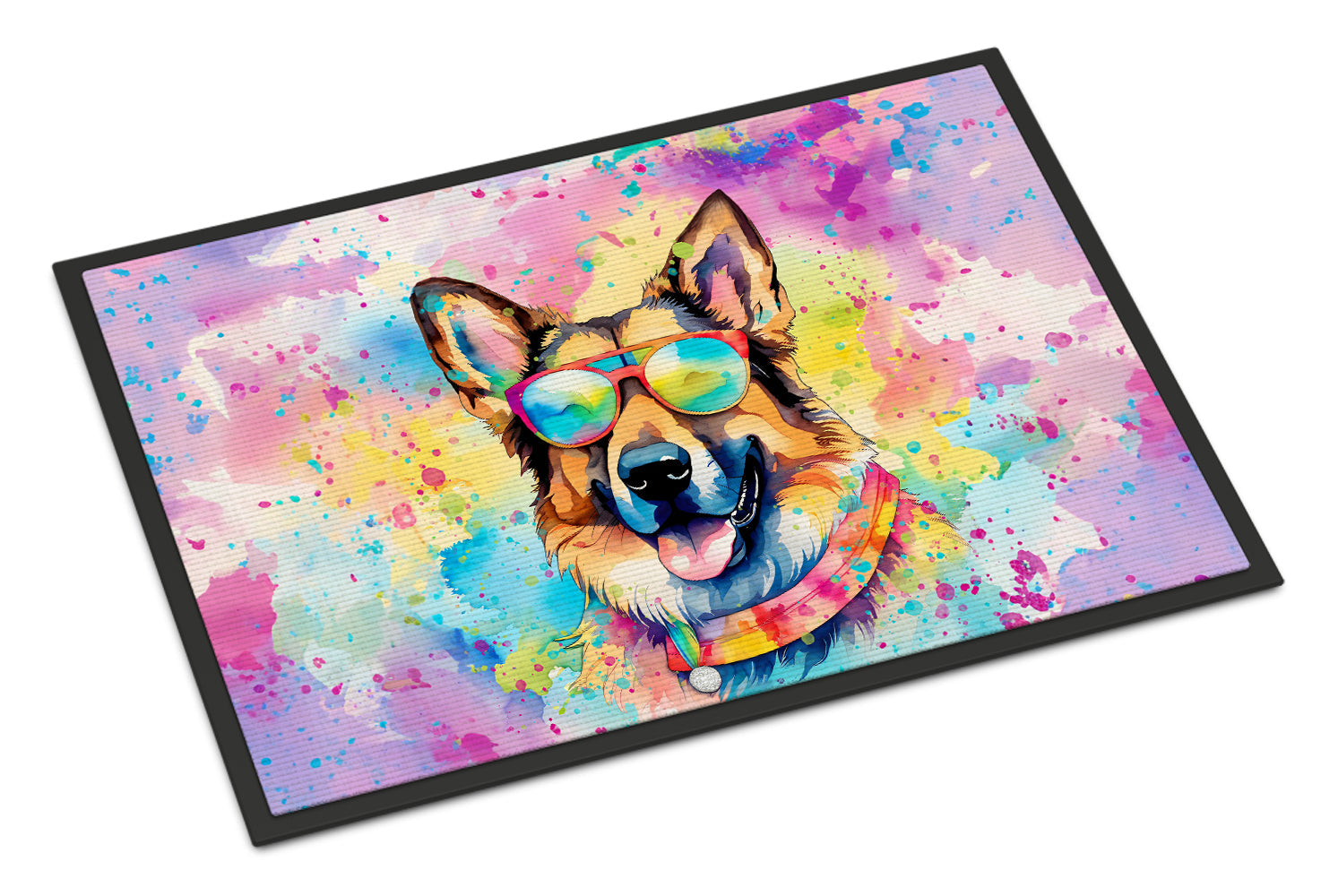 German Shepherd Hippie Dawg Doormat Indoor Outdoor 18H X 27W Front Door Mat Rugs for Entryway, Non Slip Washable