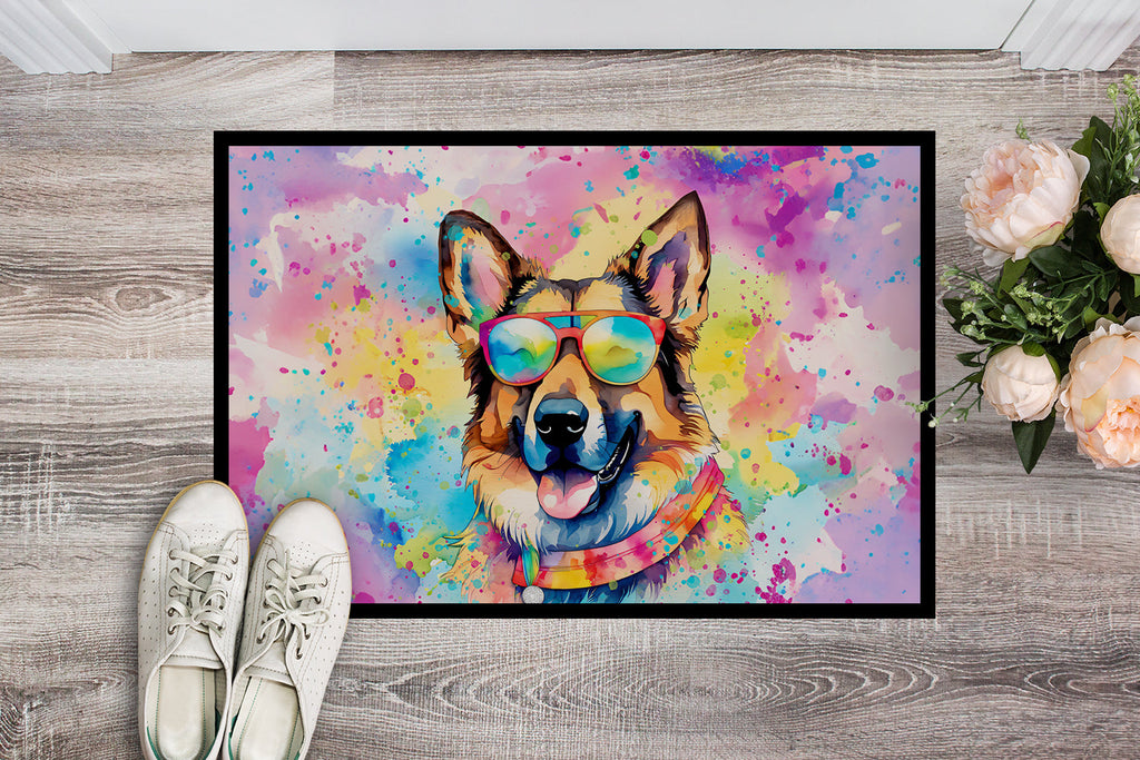 German Shepherd Hippie Dawg Doormat Indoor Outdoor 18H X 27W Front Door Mat Rugs for Entryway, Non Slip Washable