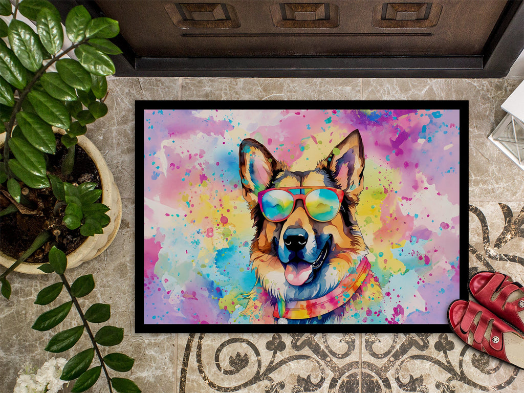 German Shepherd Hippie Dawg Doormat Indoor Outdoor 18H X 27W Front Door Mat Rugs for Entryway, Non Slip Washable