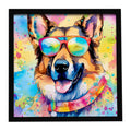 German Shepherd Hippie Dawg Framed Metal Print Bathroom, Kitchen, Office, Home Decor Wall Art Ready to Hang, Square, 8X8