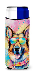 German Shepherd Hippie Dawg Slim Can Hugger , Insulated Foam Hugger for 12 oz Slim Cans, Beer Bottles & Water Bottles, Printed in USA