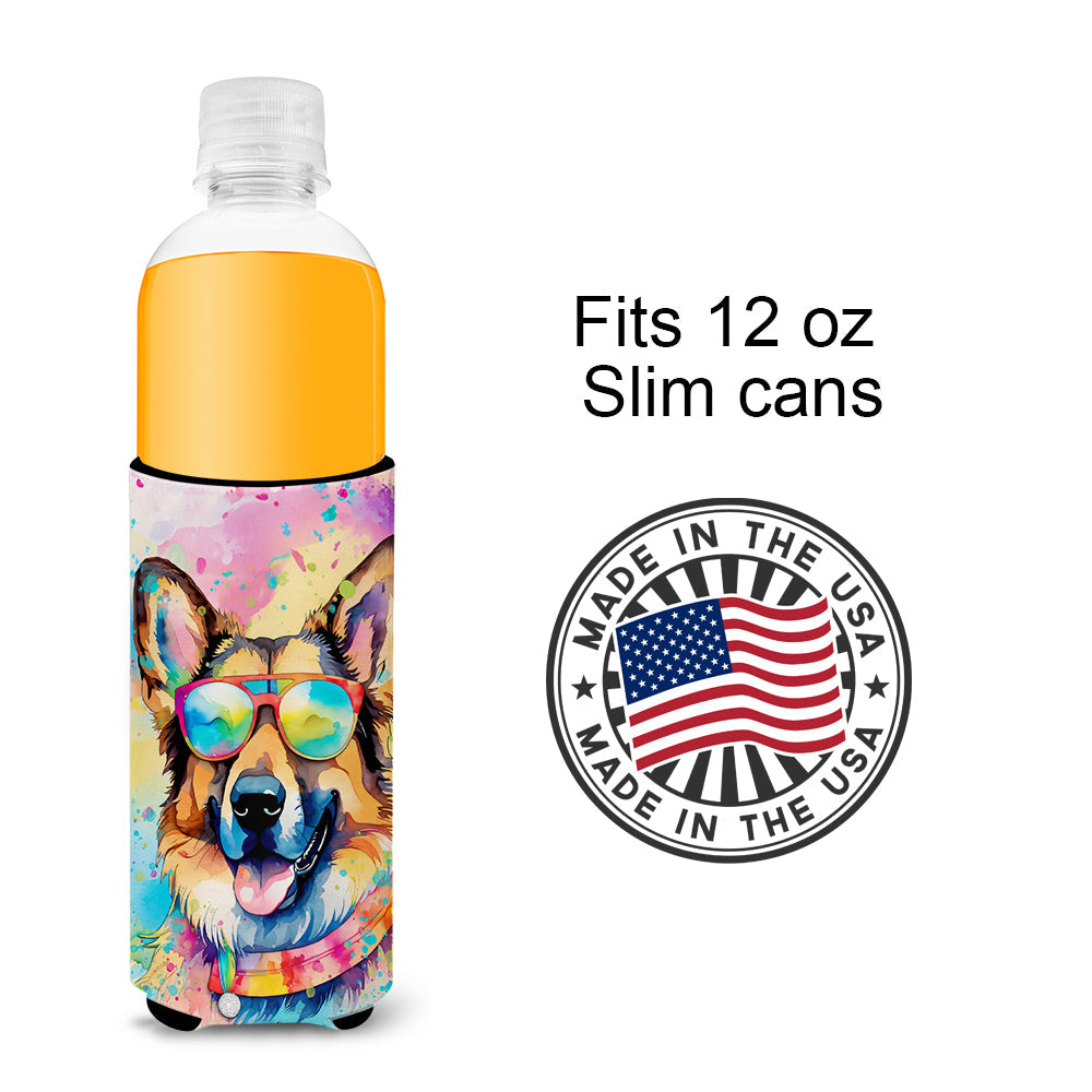 German Shepherd Hippie Dawg Slim Can Hugger , Insulated Foam Hugger for 12 oz Slim Cans, Beer Bottles & Water Bottles, Printed in USA