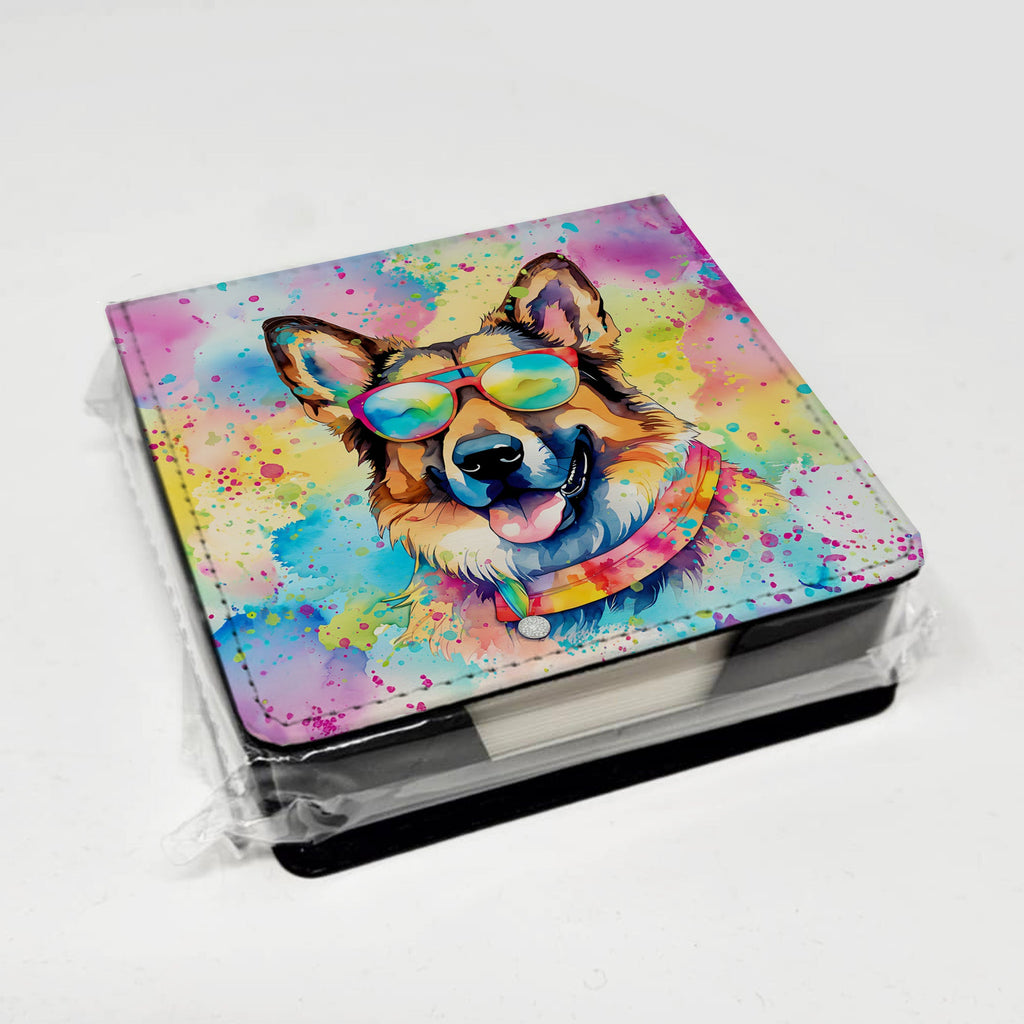 German Shepherd Hippie Dawg PU Leather Note Paper Holder with Artist-Designed Cover, Desk Accessory, Office Gift