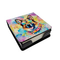 German Shepherd Hippie Dawg PU Leather Note Paper Holder with Artist-Designed Cover, Desk Accessory, Office Gift