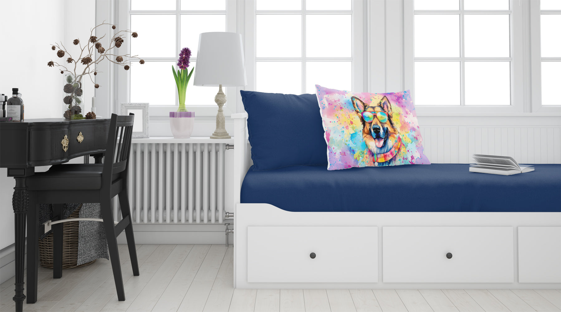 German Shepherd Hippie Dawg Standard Pillowcase Lightweight Super Soft Easy Care Decorative Artwork Pillowcase, Standard