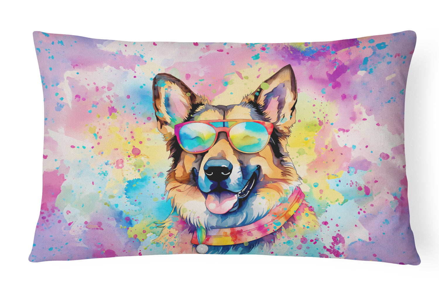 German Shepherd Hippie Dawg Decorative Throw Pillow 12x16 Indoor Outdoor Accent Cushion, Fabric Cover with Insert for Sofa, Bed, Porch & Living Room