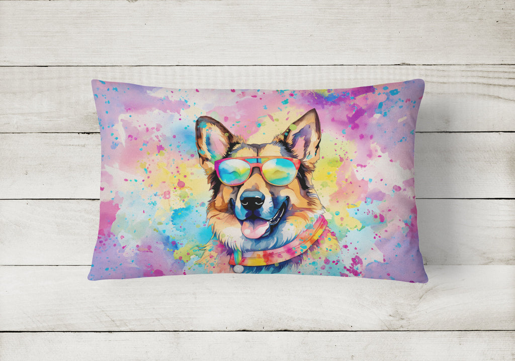 German Shepherd Hippie Dawg Decorative Throw Pillow 12x16 Indoor Outdoor Accent Cushion, Fabric Cover with Insert for Sofa, Bed, Porch & Living Room