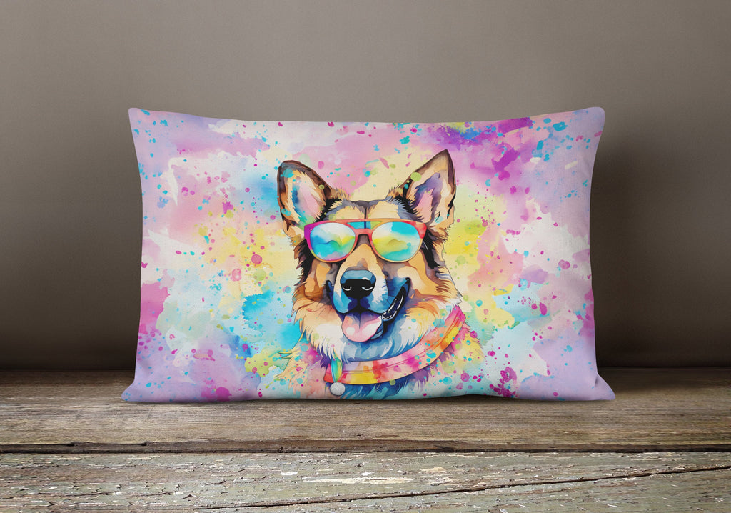 German Shepherd Hippie Dawg Decorative Throw Pillow 12x16 Indoor Outdoor Accent Cushion, Fabric Cover with Insert for Sofa, Bed, Porch & Living Room