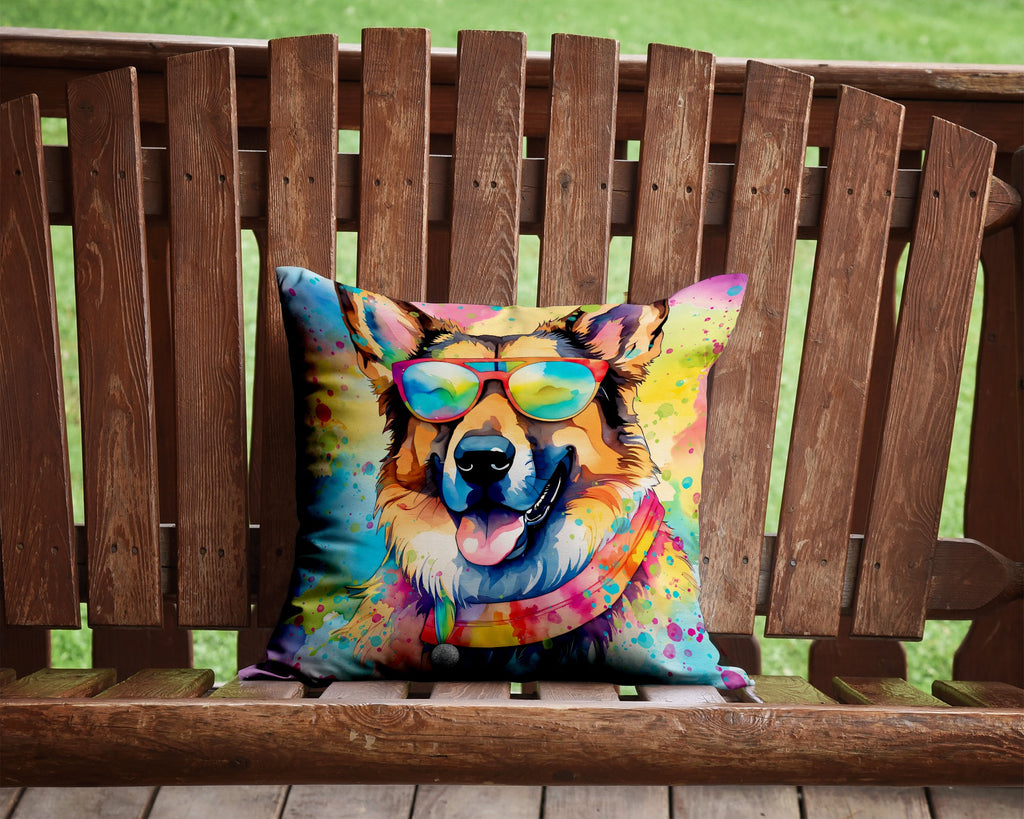 German Shepherd Hippie Dawg Decorative Throw Pillow 14x14 Indoor Outdoor Accent Cushion, Fabric Cover with Insert for Sofa, Bed, Porch & Living Room
