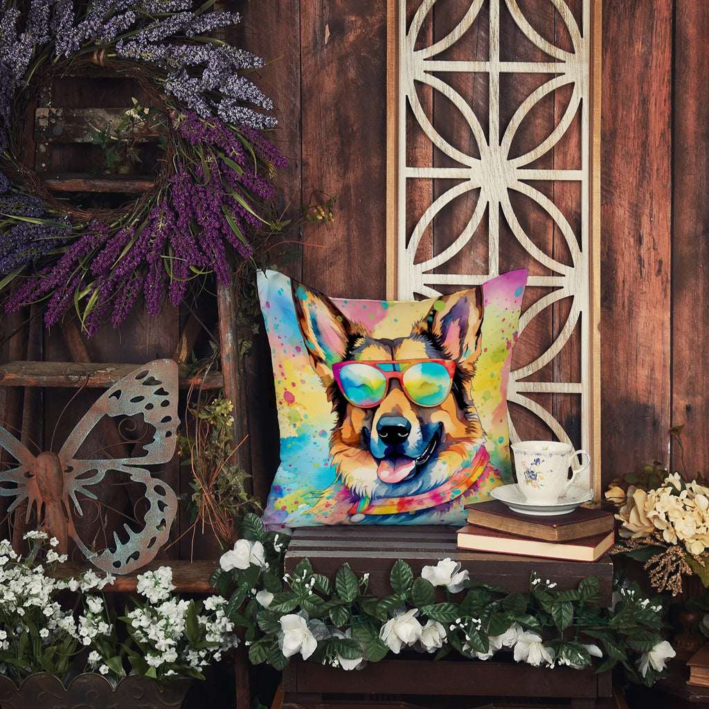German Shepherd Hippie Dawg Decorative Throw Pillow 18x18 Indoor Outdoor Accent Cushion, Fabric Cover with Insert for Sofa, Bed, Porch & Living Room