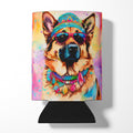 German Shepherd Hippie Dawg Can or Bottle Hugger Cooler Sleeve for Standard 12 oz Cans, Insulated Foam Beer & Soda Can Hugger Reusable