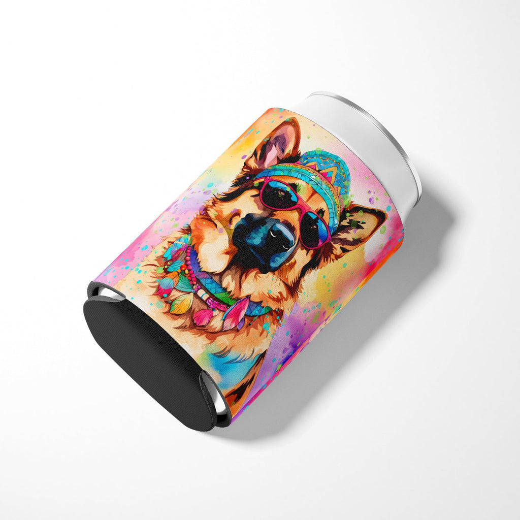 German Shepherd Hippie Dawg Can or Bottle Hugger Cooler Sleeve for Standard 12 oz Cans, Insulated Foam Beer & Soda Can Hugger Reusable