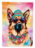 German Shepherd Hippie Dawg House Flag 28x40 Porch Sleeve Pole Decorative Outside Yard Banner Artwork Wall Hanging, Polyester