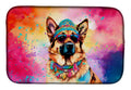 German Shepherd Hippie Dawg Dish Drying Mat Absorbent Dish Drying Mat Pad for Kitchen Counter Dish Drainer Mat for Countertop, 14 x 21", Multicolor