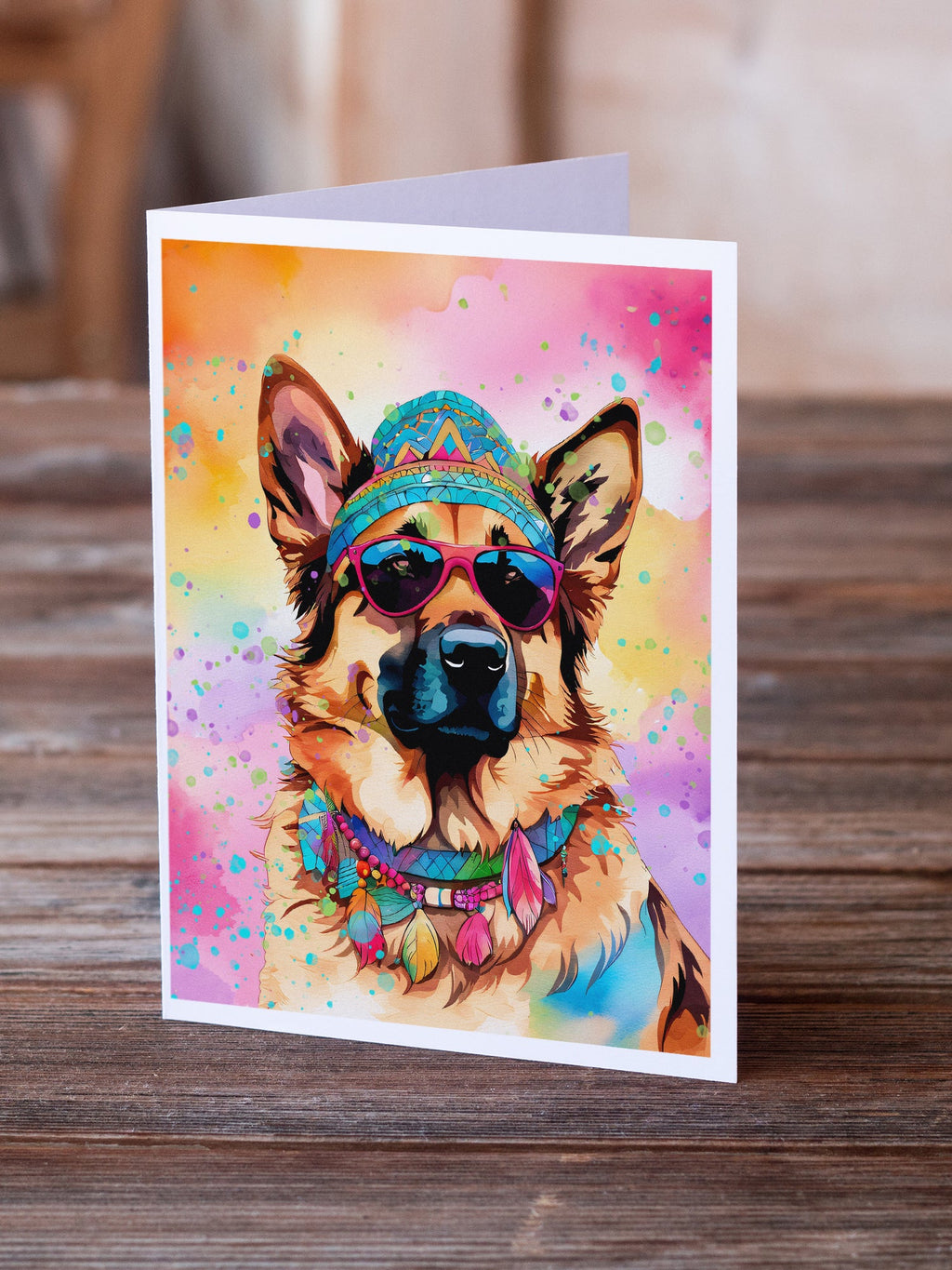 German Shepherd Hippie Dawg Greeting Cards Pack of 8 Blank Cards with Envelopes Whimsical A7 Size 5x7