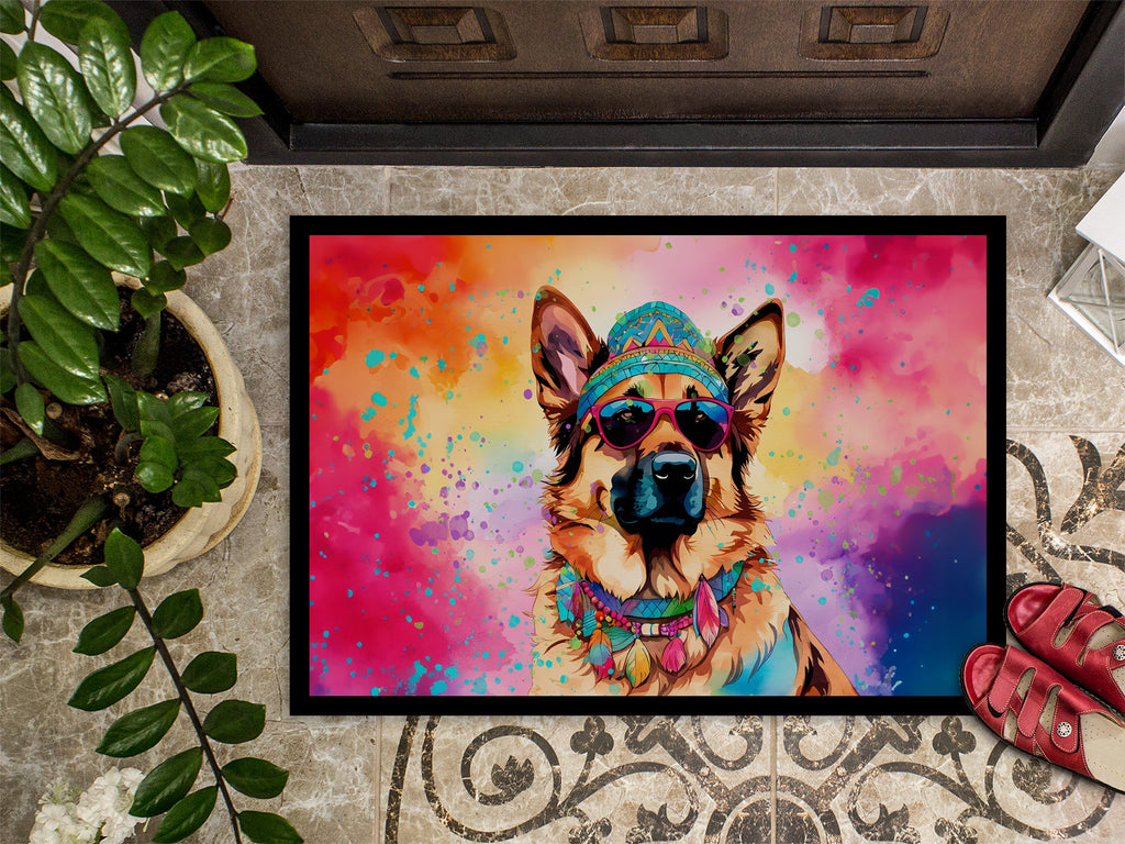 German Shepherd Hippie Dawg Doormat Indoor Outdoor 18H X 27W Front Door Mat Rugs for Entryway, Non Slip Washable