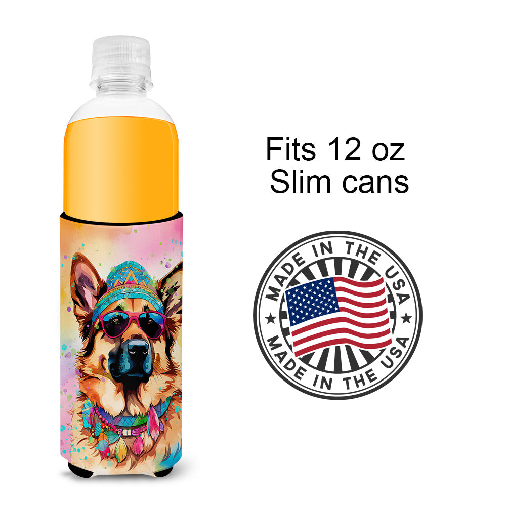 German Shepherd Hippie Dawg Slim Can Hugger , Insulated Foam Hugger for 12 oz Slim Cans, Beer Bottles & Water Bottles, Printed in USA