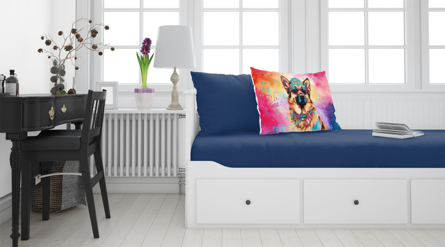 German Shepherd Hippie Dawg Standard Pillowcase Lightweight Super Soft Easy Care Decorative Artwork Pillowcase, Standard