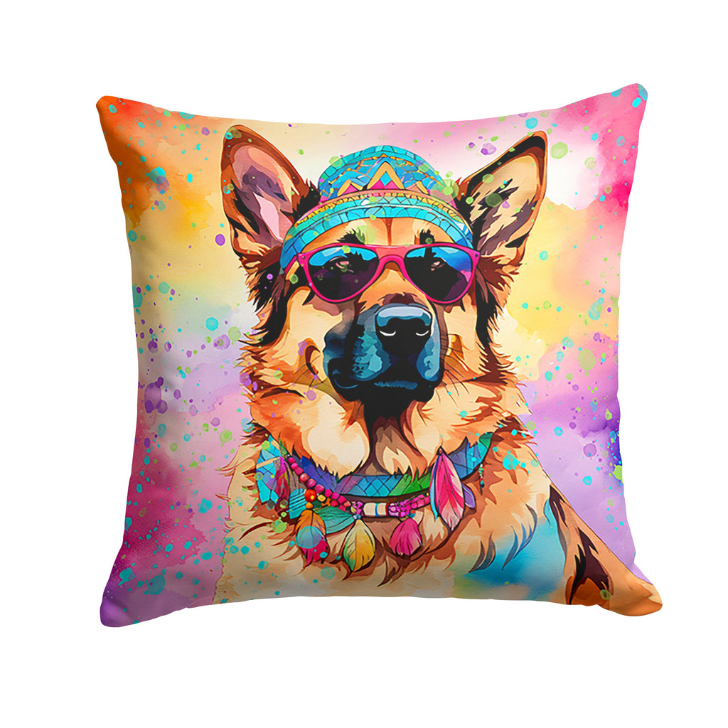 German Shepherd Hippie Dawg Decorative Throw Pillow 18x18 Indoor Outdoor Accent Cushion, Fabric Cover with Insert for Sofa, Bed, Porch & Living Room