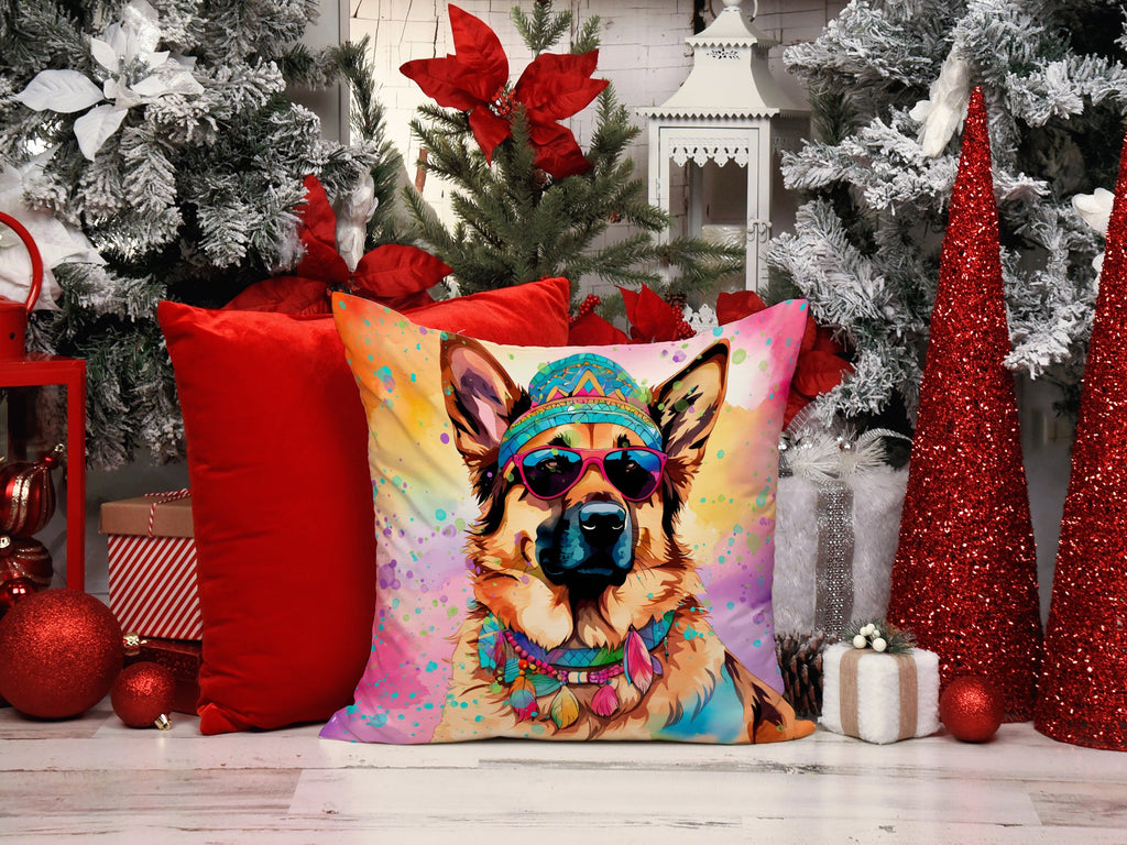 German Shepherd Hippie Dawg Decorative Throw Pillow 18x18 Indoor Outdoor Accent Cushion, Fabric Cover with Insert for Sofa, Bed, Porch & Living Room