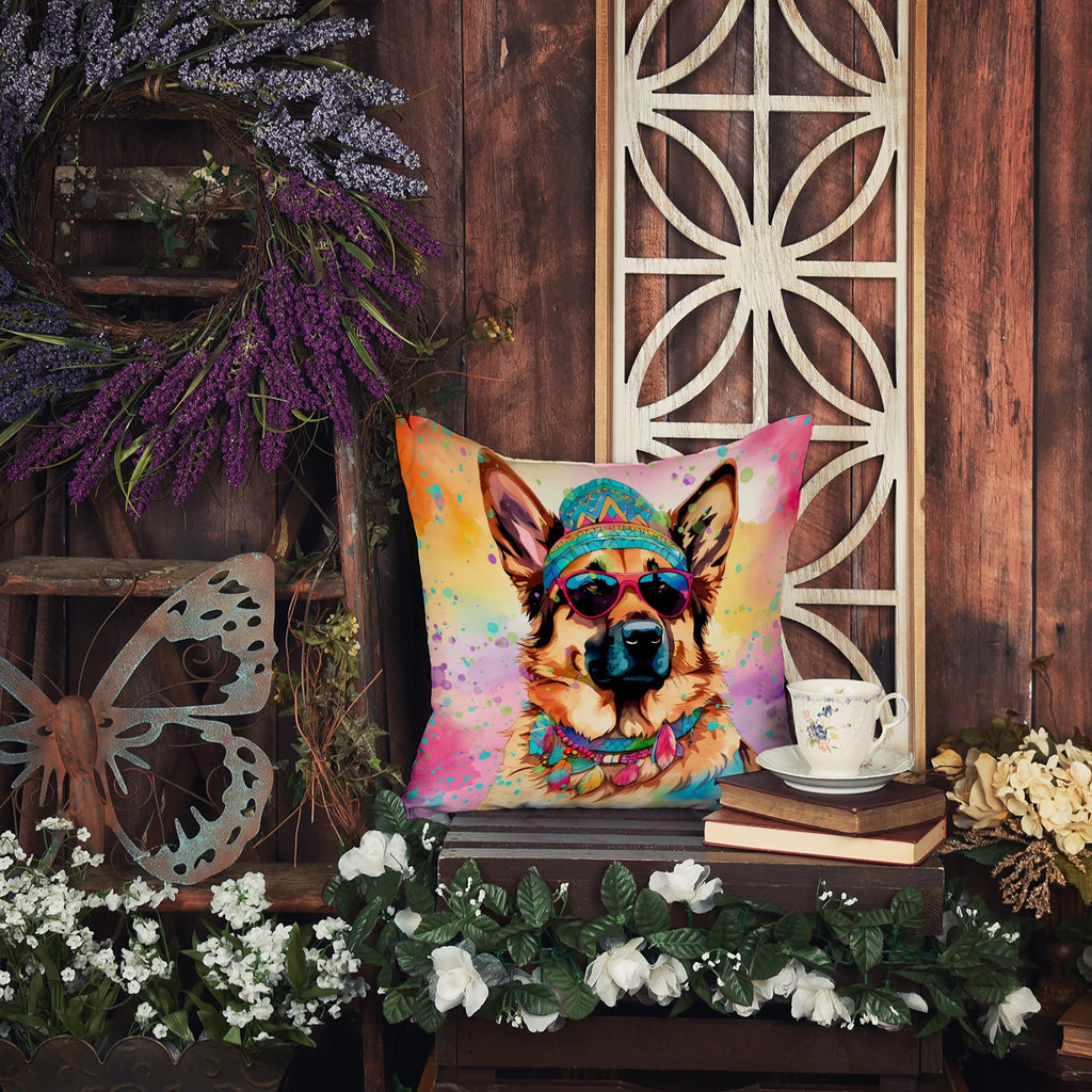 German Shepherd Hippie Dawg Decorative Throw Pillow 18x18 Indoor Outdoor Accent Cushion, Fabric Cover with Insert for Sofa, Bed, Porch & Living Room