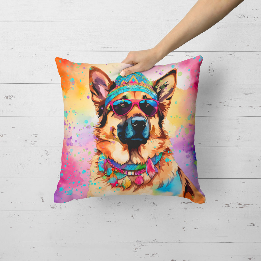 German Shepherd Hippie Dawg Decorative Throw Pillow 18x18 Indoor Outdoor Accent Cushion, Fabric Cover with Insert for Sofa, Bed, Porch & Living Room