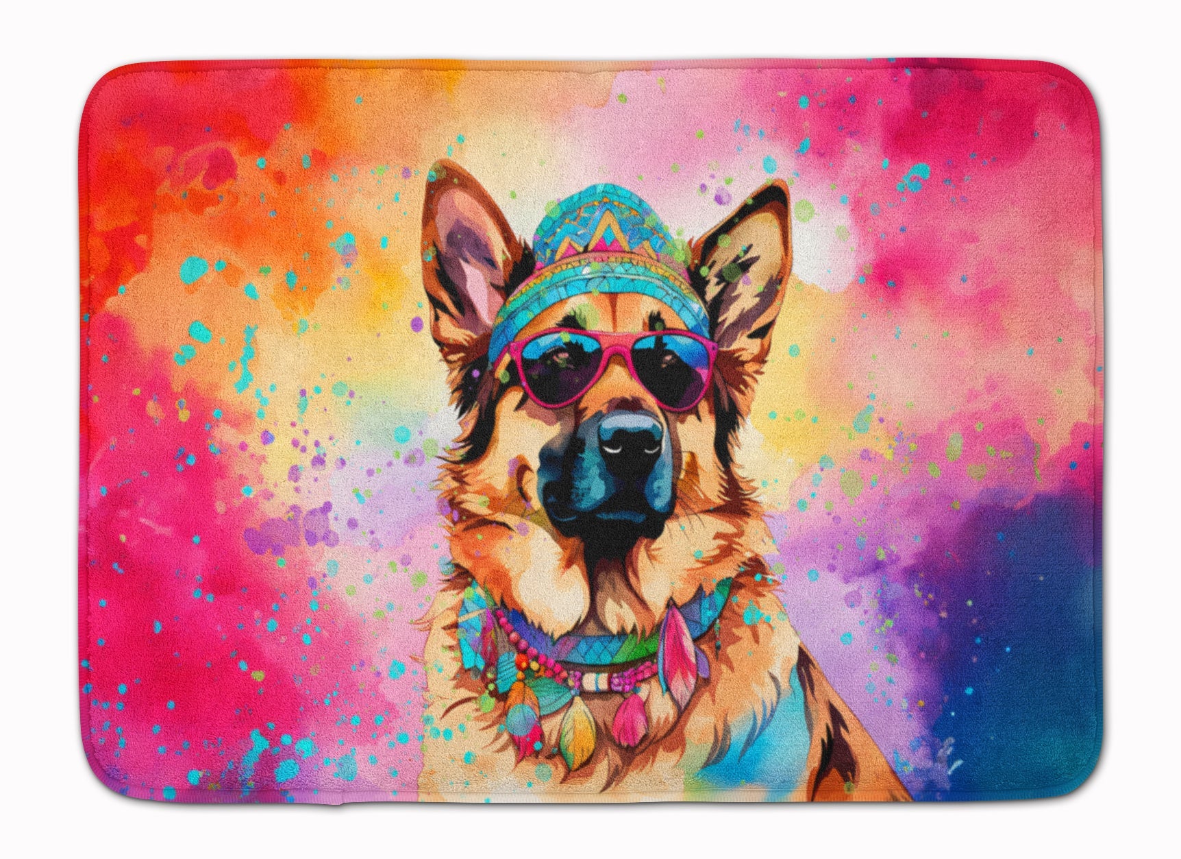 German Shepherd Hippie Dawg Memory Foam Kitchen Mat Machine Washable Anti-Fatigue Cushion Comfort Bath or Kitchen Rug