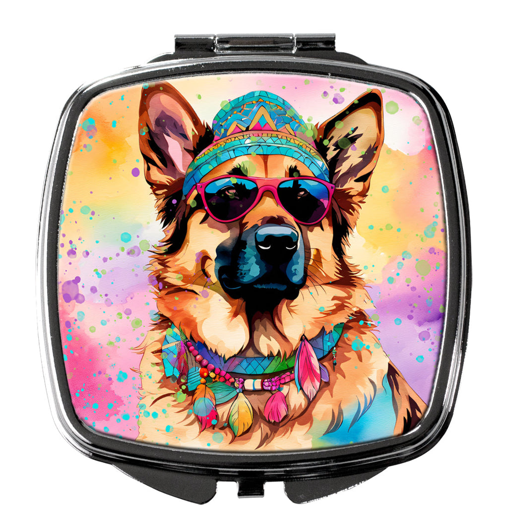 German Shepherd Hippie Dawg Compact Mirror Decorative Travel Makeup Mirror for Women Girls Gifts Pocket Makeup Mirror Folding Handheld