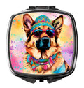 German Shepherd Hippie Dawg Compact Mirror Decorative Travel Makeup Mirror for Women Girls Gifts Pocket Makeup Mirror Folding Handheld
