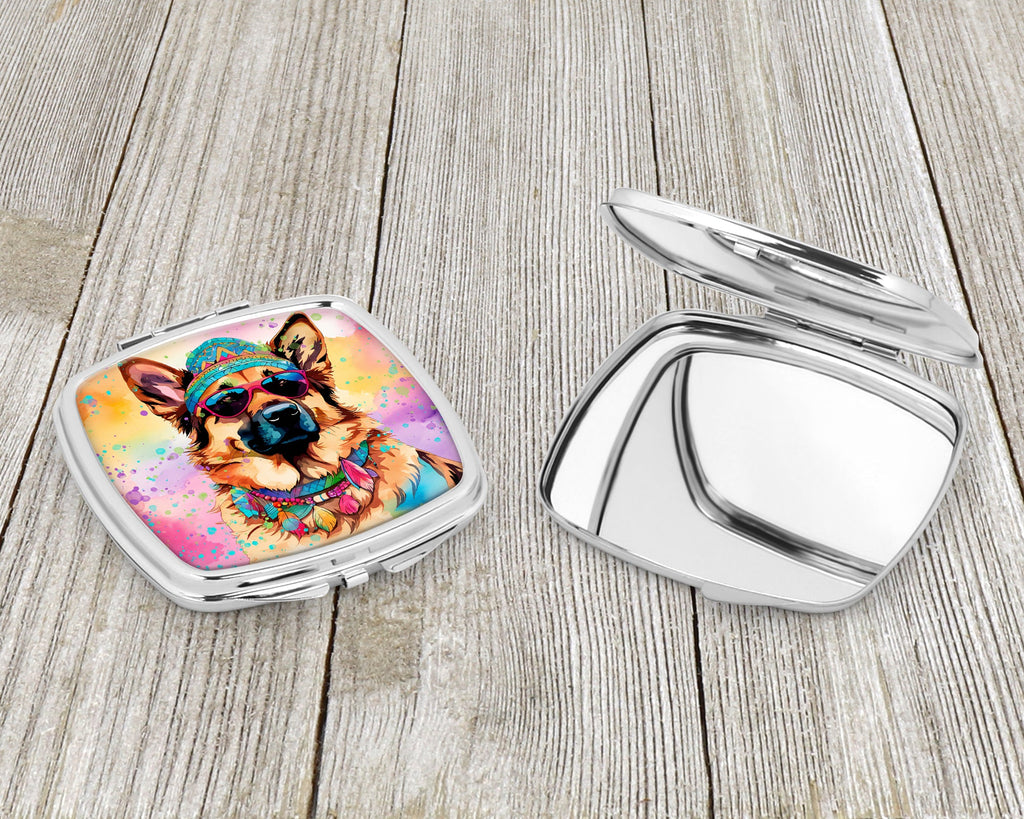 German Shepherd Hippie Dawg Compact Mirror Decorative Travel Makeup Mirror for Women Girls Gifts Pocket Makeup Mirror Folding Handheld