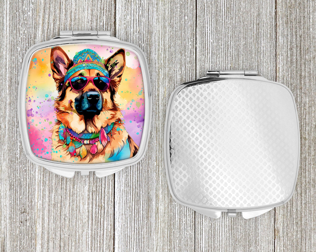 German Shepherd Hippie Dawg Compact Mirror Decorative Travel Makeup Mirror for Women Girls Gifts Pocket Makeup Mirror Folding Handheld