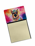 German Shepherd Hippie Dawg Watercolor Sticky Note Holder Refillable Dispenser Desk Accessory 3x3 Pad Gift