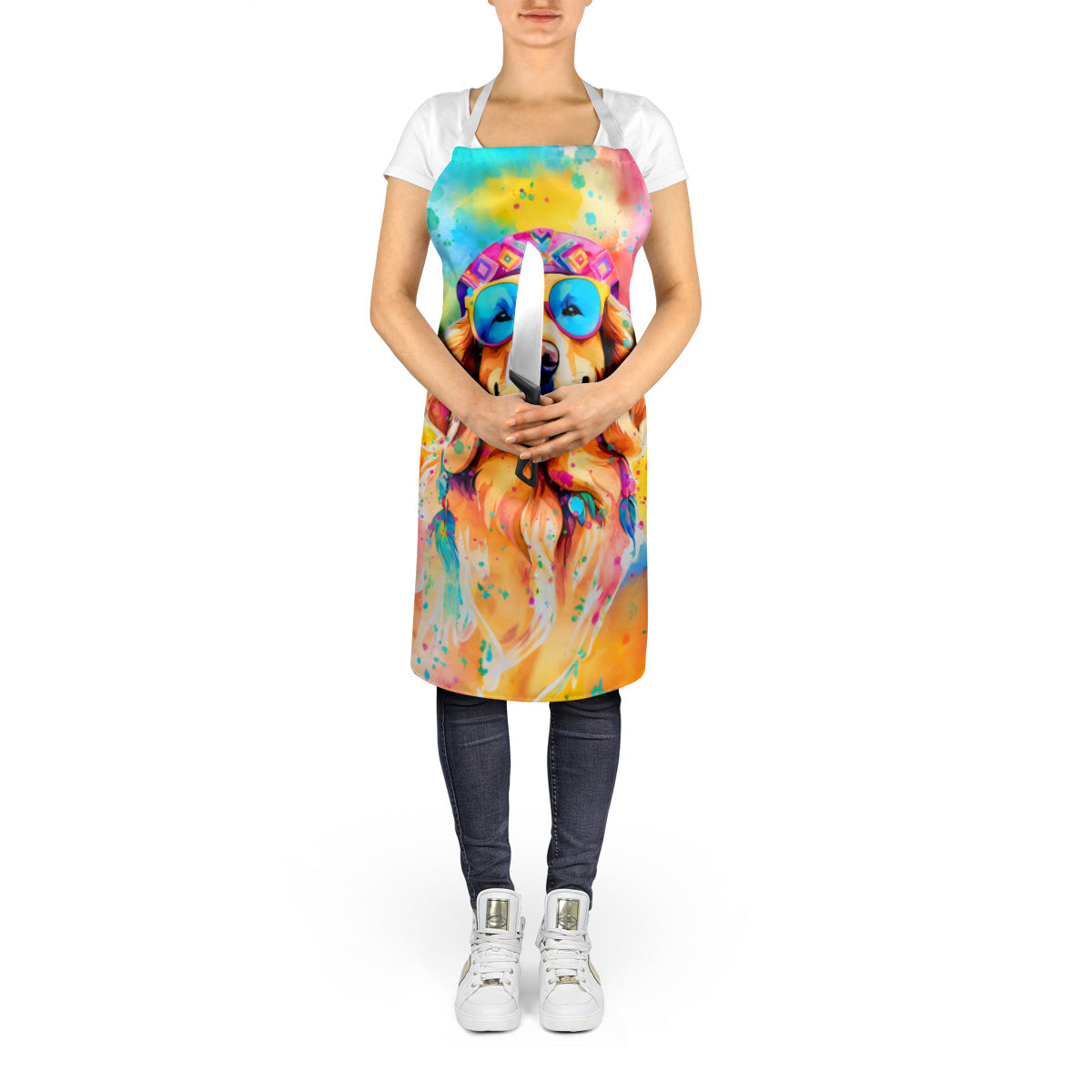 Golden Retriever Hippie Dawg Apron Cooking Kitchen Server Baking Crafts Gardening for Adult Women Men, Unisex, Large, Multicolor