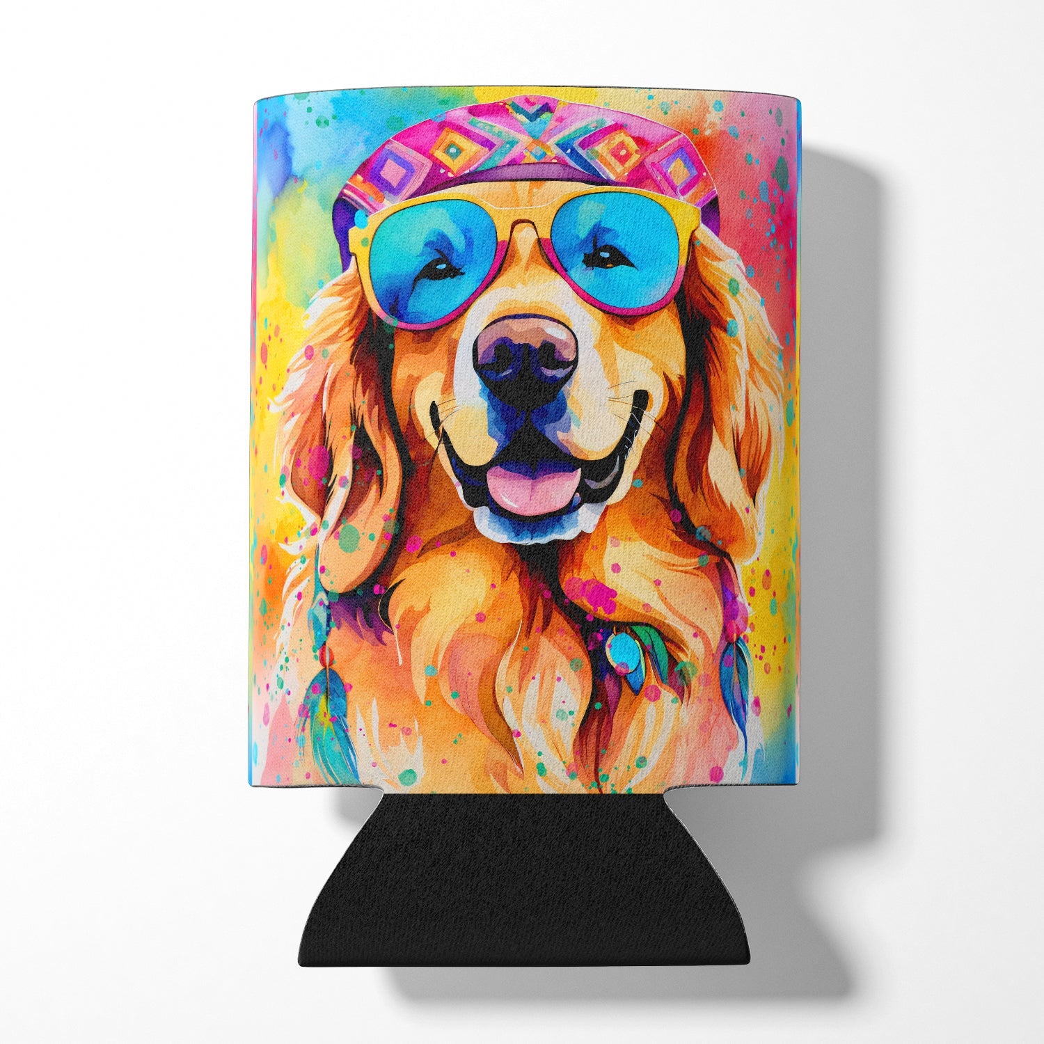 Golden Retriever Hippie Dawg Can or Bottle Hugger Cooler Sleeve for Standard 12 oz Cans, Insulated Foam Beer & Soda Can Hugger Reusable