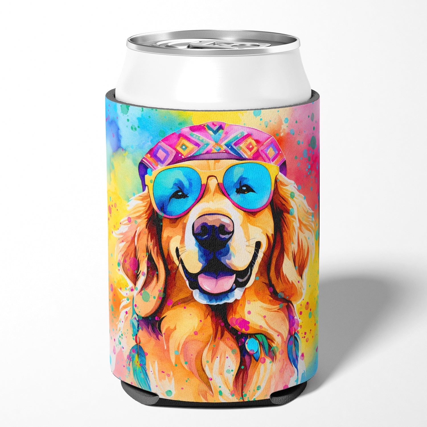 Golden Retriever Hippie Dawg Can or Bottle Hugger Cooler Sleeve for Standard 12 oz Cans, Insulated Foam Beer & Soda Can Hugger Reusable
