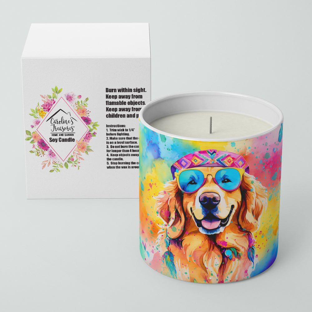 Golden Retriever Hippie Dawg Decorative Soy Candle Nature Soy Wax Essential Oil Home Decor Ideal for Bedroom Kitchen Bath Office Gift, 10 oz