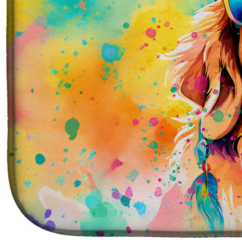 Golden Retriever Hippie Dawg Dish Drying Mat Absorbent Dish Drying Mat Pad for Kitchen Counter Dish Drainer Mat for Countertop, 14 x 21", Multicolor
