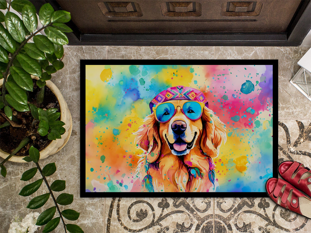 Golden Retriever Hippie Dawg Doormat Indoor Outdoor 24H X 36W Front Door Mat Rugs for Entryway, Non Slip Washable Low Pile,